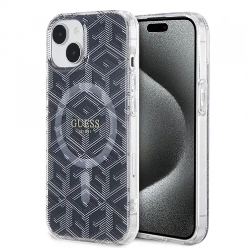 Husa MagSafe pentru Apple iPhone 15 Plus, Guess, IML Gcube, Neagra
