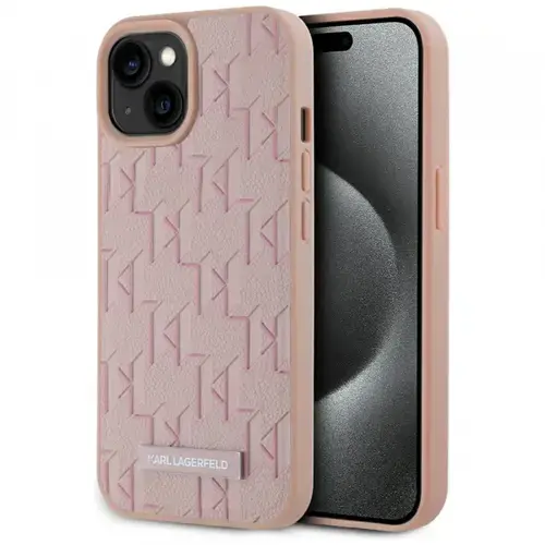 Husa MagSafe pentru Apple iPhone 15, Karl Lagerfeld, Hot Stamp, Roz