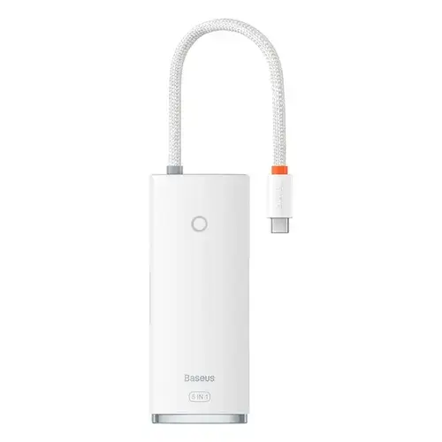 Adaptor HUB, Baseus Lite, cu 5 porturi, 3 x USB 3.0, HDMI, USB-C PD, Alb