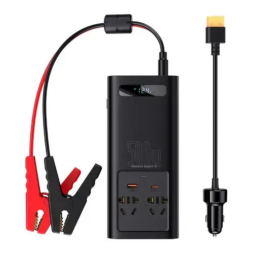Invertor de tensiune, Baseus Super Si, 2 x USB, 500W, 240V, Negru