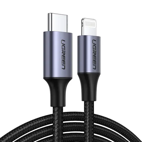 Cablu de date UGREEN Aluminum Shell Braided, USB-C - Lightning,  1m, Negru