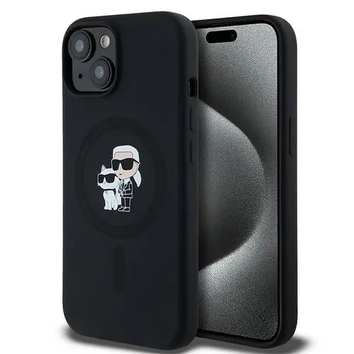 Husa MagSafe pentru Apple iPhone 15 Plus, Karl Lagerfeld, Silicone Karl & Choupette, Neagra