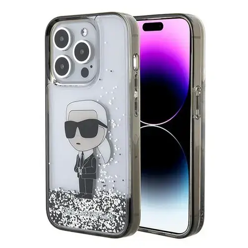 Husa pentru Apple iPhone 15 Pro, Karl Lagerfeld, Liquid Glitter Ikonik Karl, Transparenta