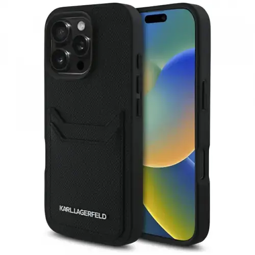 Husa pentru Apple iPhone 16 Pro, Karl Lagerfeld, Grained Cardslots, Neagra