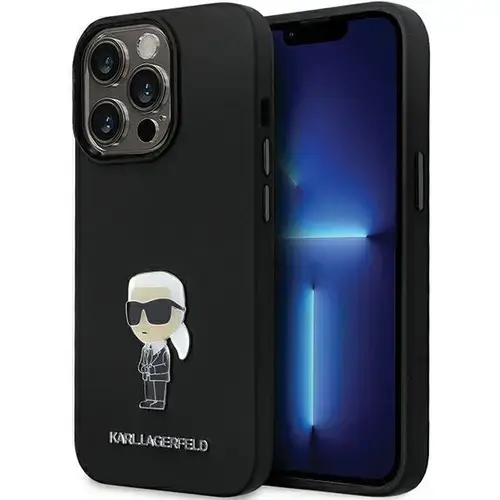 Husa pentru Apple iPhone 14 Pro Max, Karl Lagerfeld, Silicone Ikonik Karl Metal, Neagra