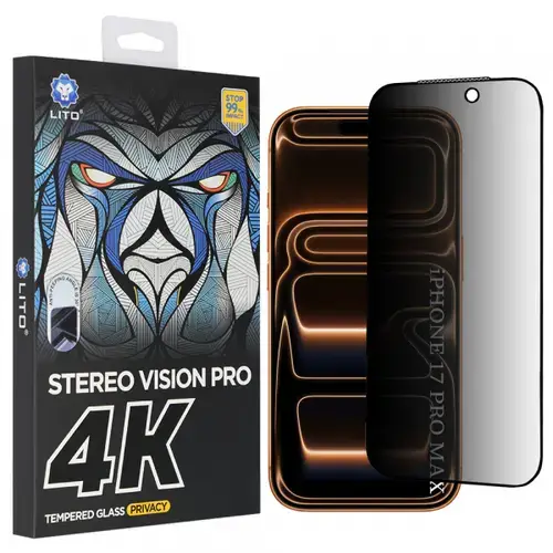 Folie de protectie Ecran Privacy Lito D+ Max 4K pentru Apple iPhone 17 Pro Max, Sticla Securizata, Full Glue