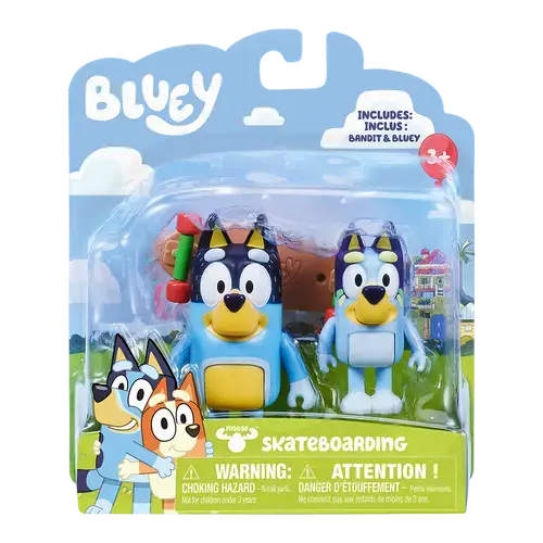 Set 2 figurine Bluey - Bluey & Bandit, Skateboard