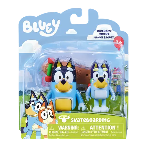 Set 2 figurine Bluey - Bluey & Bandit, Skateboard