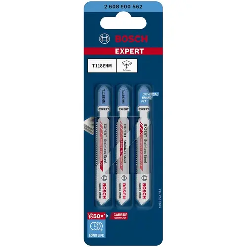 Set de 3 panze de fierastrau vertical Bosch Expert Stainless Steel T 118 EHM 2608900562, 1.4 spatiere dinti, 83 mm lungime
