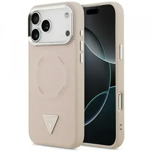Husa MagSafe pentru Apple iPhone 17 Pro, Guess, Triangle Logo, Roz Argintie