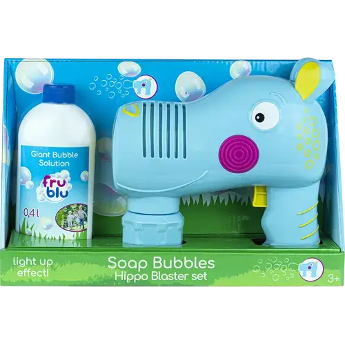 Set baloane de sapun Fru Blu - Hippo Blaster, cu solutie baloane 400 ml