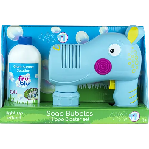 Set baloane de sapun Fru Blu - Hippo Blaster, cu solutie baloane 400 ml