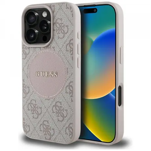 Husa MagSafe pentru Apple iPhone 16 Pro, Guess, 4G Circle Classic Logo, Roz