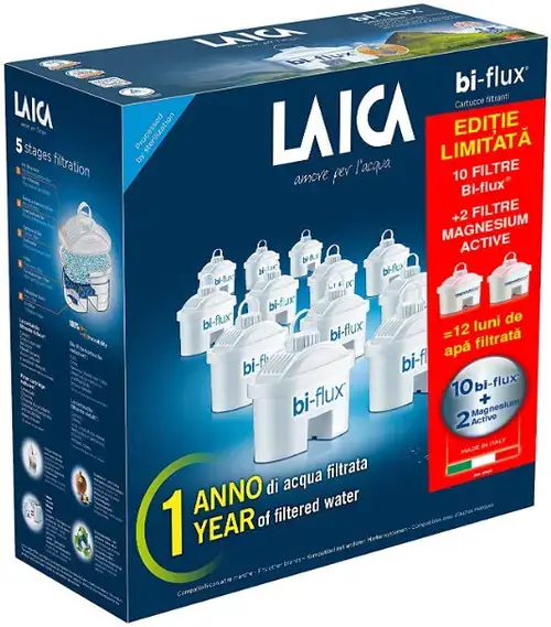 Pachet LAICA F12K002 10 filtre Bi-Flux + 2 filtre Mineral Magnesium Active