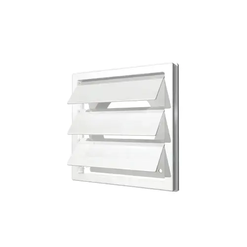 Grila ventilatie patrata cu jaluzele gravitationale, Diametru Ø100mm, exterior 150x150, ASA plastic Alb