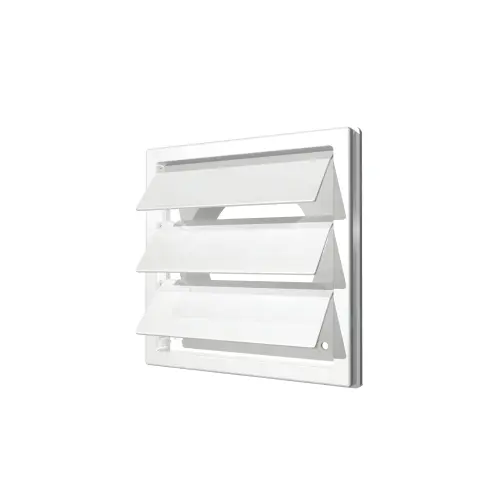 Grila ventilatie patrata cu jaluzele gravitationale, Diametru Ø100mm, exterior 150x150, ASA plastic Alb
