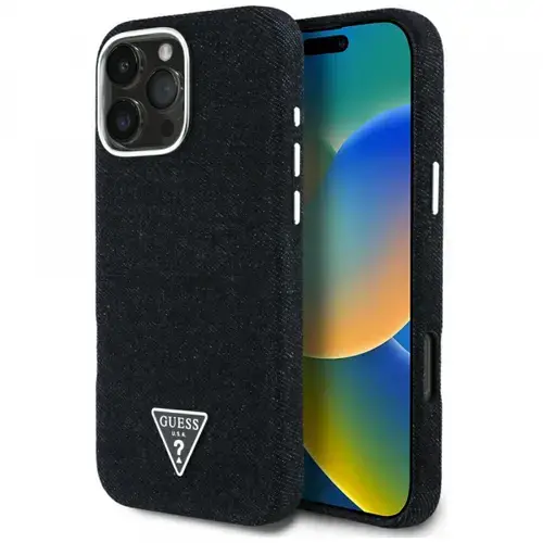 Husa MagSafe pentru Apple iPhone 16 Pro, Guess, Denim Triangle Logo