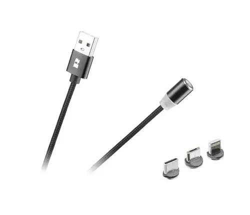 Cablu USB magnetic 3 in 1 Rebel 100 cm negru, USB-C