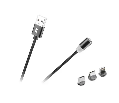 Cablu USB magnetic 3 in 1 Rebel 100 cm negru, USB-C