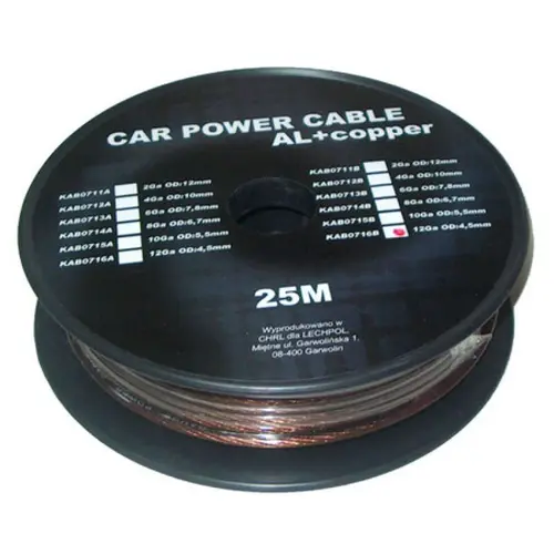 Cablu de putere din aluminiu, cupru, 4GA, 25 m, Negru