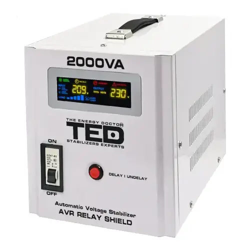 Stabilizator retea automat 2000VA 1200W cu Ecran LCD si Sinusoidala Pura cu 2 Iesiri Schuko, TED Electric