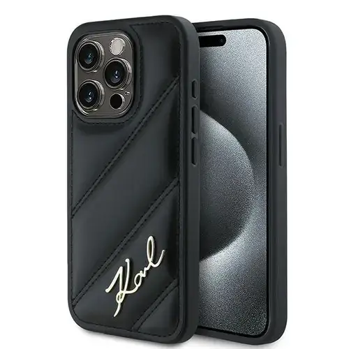 Husa pentru Apple iPhone 14 Pro, Karl Lagerfeld, Diagonal Quilted Script, Neagra