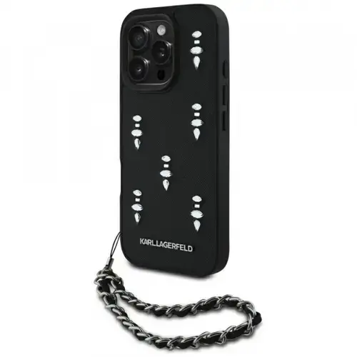 Husa pentru Apple iPhone 16 Pro, Karl Lagerfeld, Saffiano Crystals & Charm, Neagra
