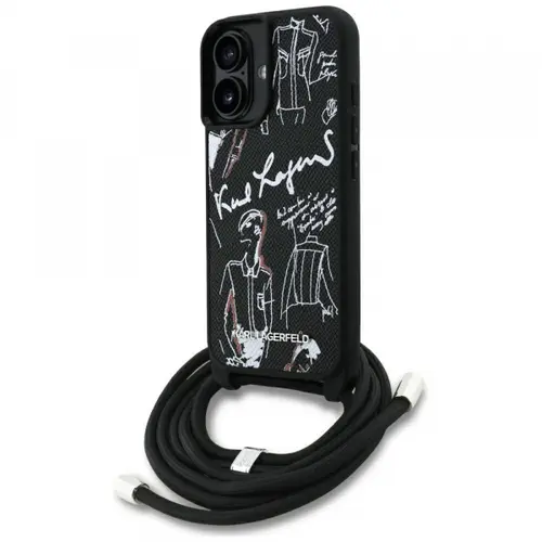 Husa MagSafe pentru Apple iPhone 16, Karl Lagerfeld, Saffiano Crossbody, Neagra