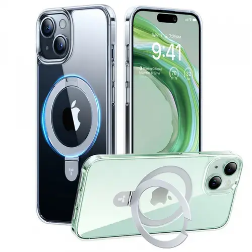 Husa MagSafe pentru Apple iPhone 15, Torras, Ostand, Transparenta