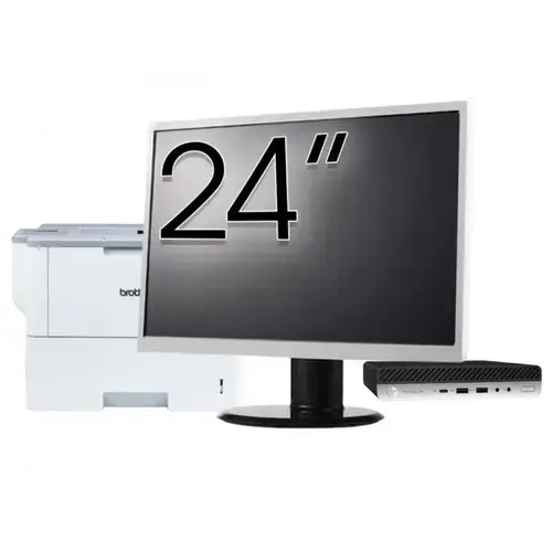 Pachet Calculator refurbished HP ProDesk 400 G4 Mini PC, Intel Core i5-8500T 2.10 - 3.50GHz, 8GB DDR4, 256GB SSD + Monitor 24" &amp; Imprimanta Brother HL-L6300DW