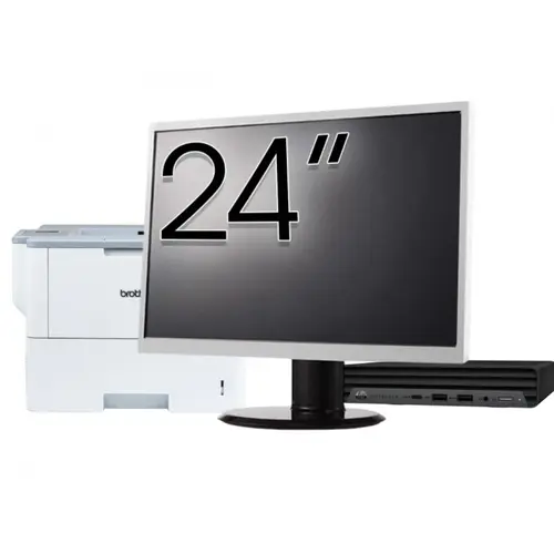 Pachet Calculator refurbished HP EliteDesk 800 G6 Mini PC, Intel Core i5-10500T 2.30 - 3.80GHz, 8GB DDR4, 256GB SSD + Monitor 24" &amp; Imprimanta Brother HL-L6300DW