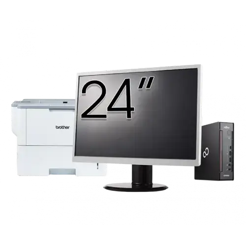 Pachet Calculator refurbished Fujitsu Esprimo Q958 Mini PC, Intel Core i5-9500 3.00 - 4.40GHz, 8GB DDR4, 256GB SSD + Monitor 24" + Imprimanta Brother HL-L6300DW