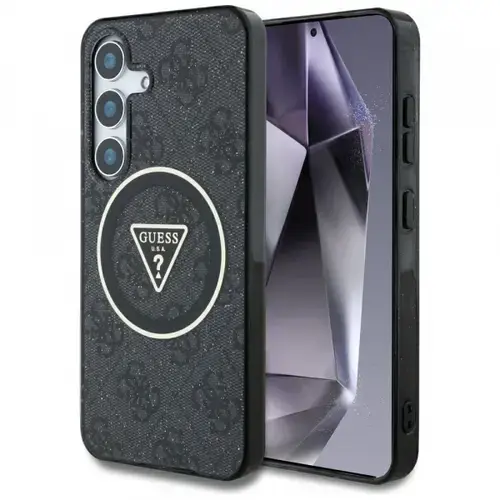Husa MagSafe pentru Samsung Galaxy S25 S931, Guess, IML Glitter 4G Circle Triangle, Neagra