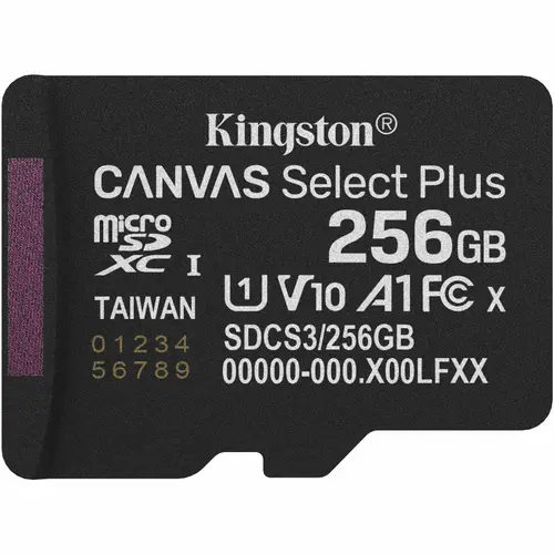 Card de Memorie MicroSDXC Kingston Canvas Select Plus, 256GB, Clasa 10 UHS-I Performance, U1, V10
