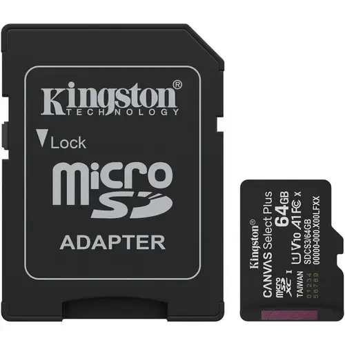 Card de Memorie MicroSDXC Kingston Select Plus,  64GB, Clasa 10 UHS-I, cu adaptor