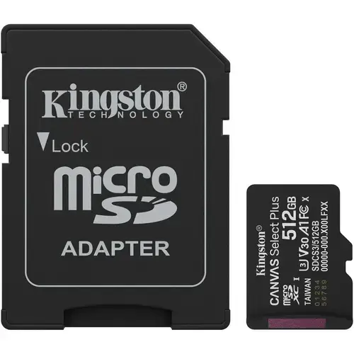 Card de Memorie MicroSDXC Kingston Canvas Select Plus, 512GB,  Clasa 10 UHS Performance, U1, V10, cu adaptor