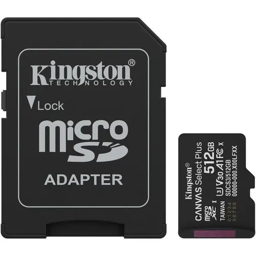 Card de Memorie MicroSDXC Kingston Canvas Select Plus, 512GB,  Clasa 10 UHS Performance, U1, V10, cu adaptor