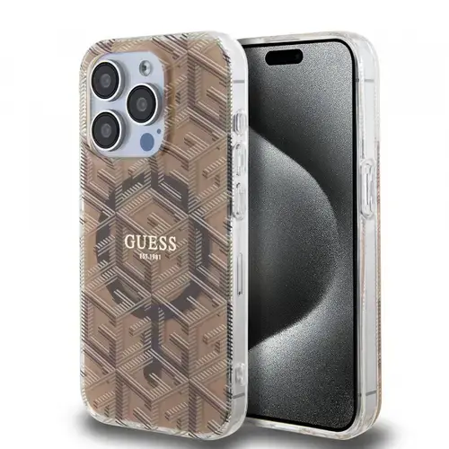 Husa MagSafe pentru Apple iPhone 15 Pro Max, Guess, IML Gcube, Maro