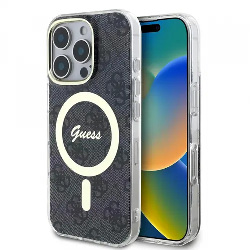 Husa MagSafe pentru Apple iPhone 16 Pro, Guess, IML 4G, Neagra