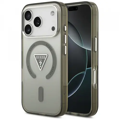 Husa MagSafe pentru Apple iPhone 17 Pro Max, Guess, IML Gradient Triangle Logo, Kaki