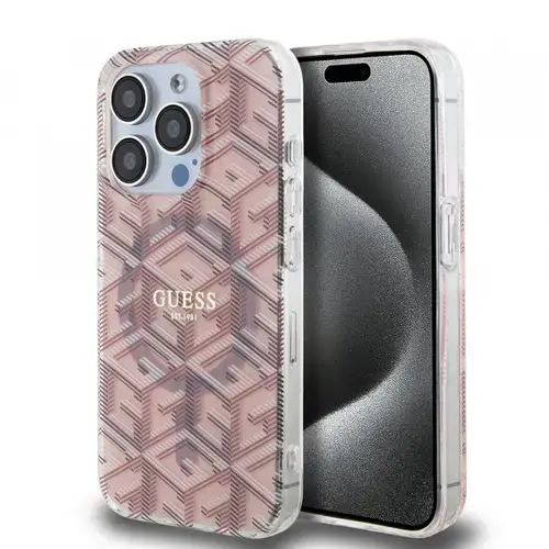 Husa MagSafe pentru Apple iPhone 15 Pro Max, Guess, IML Gcube, Roz