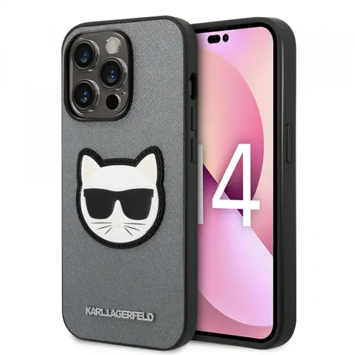 Husa pentru Apple iPhone 14 Pro, Karl Lagerfeld, Saffiano Choupette's Head, Argintie