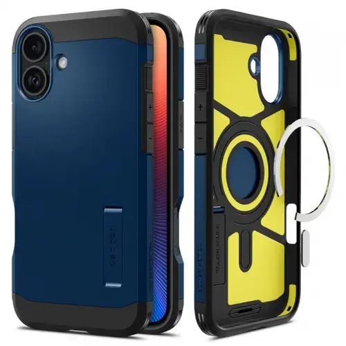 Husa MagSafe pentru Apple iPhone 16, Spigen, Tough Armor, Bleumarin