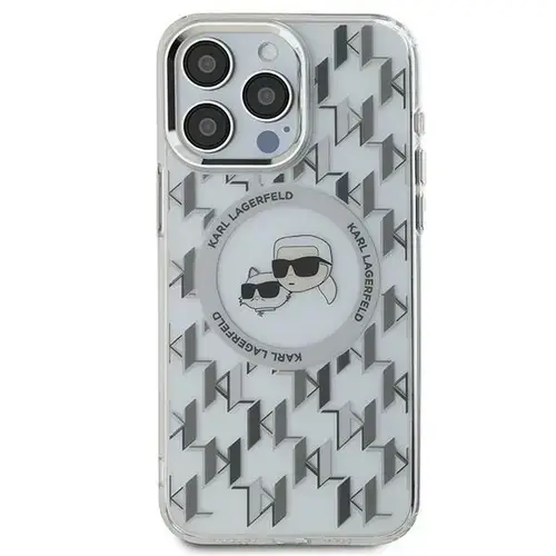 Husa MagSafe pentru Apple iPhone 15, Karl Lagerfeld, IML Monogram Karl & Choupette's Heads, Transparenta