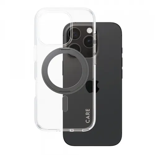 Husa MagSafe pentru Apple iPhone 16 Pro, PanzerGlass, Care Feature Kickstand, Transparenta Neagra