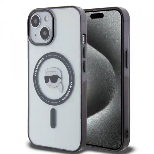 Husa MagSafe pentru Apple iPhone 15, Karl Lagerfeld, IML Karl's Head, Transparenta