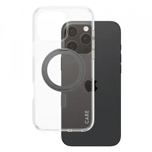 Husa MagSafe pentru Apple iPhone 16 Pro Max, PanzerGlass, Care Feature Kickstand, Transparenta Neagra