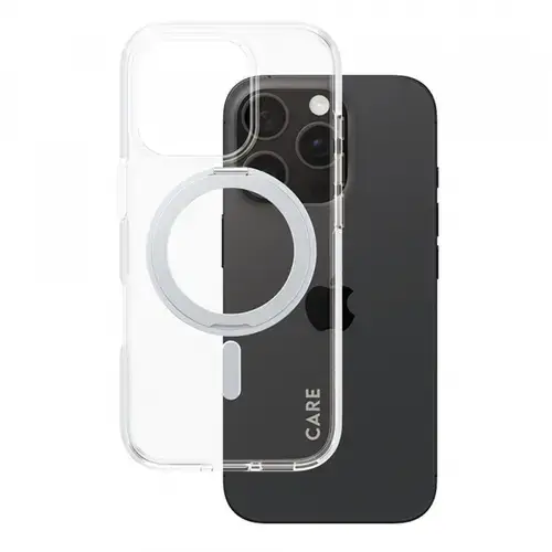 Husa MagSafe pentru Apple iPhone 16 Pro, PanzerGlass, Care Feature Kickstand, Transparenta Argintie