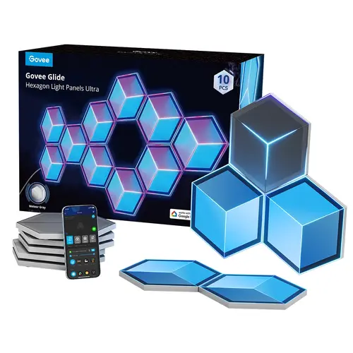 Set 7 panouri de iluminat LED RGBIC Govee H606AC81, Wi-Fi 2.4GHz, Bluetooth, aplicatie Govee Home