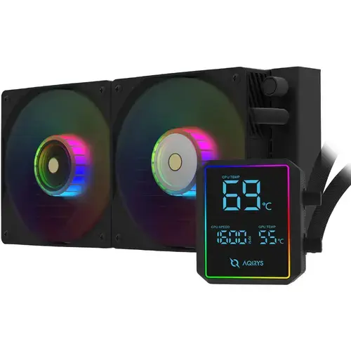 Cooler CPU cu lichid AQIRYS Aurora 240 AiO, 2 x 120mm, Display LCD, Negru